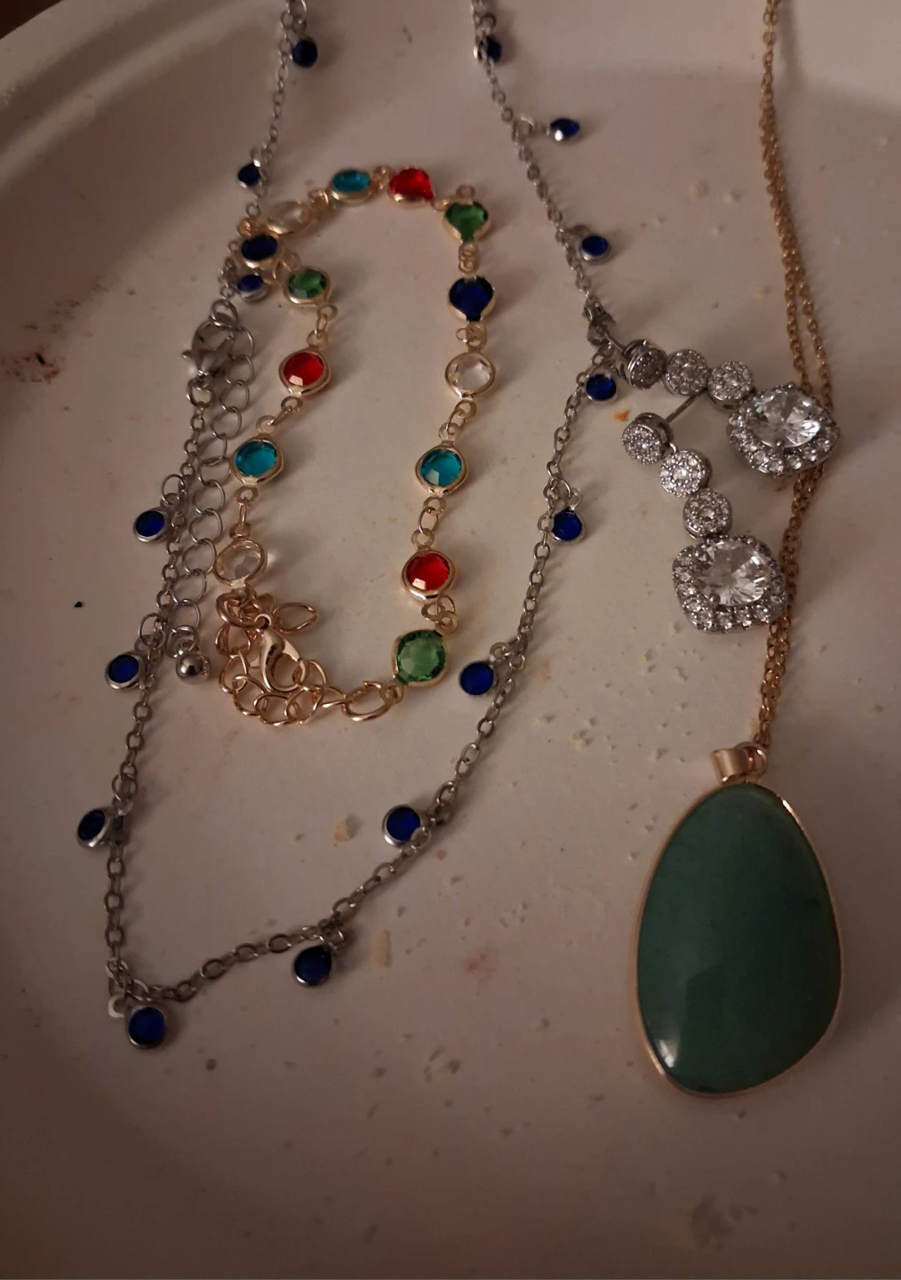 Teardrop Pendant Necklace with Green Stone