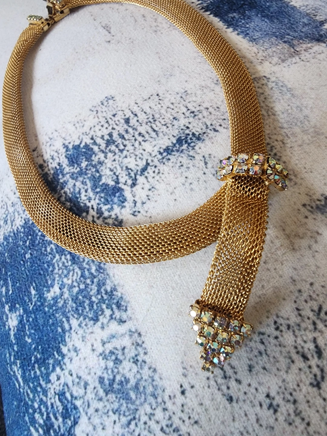 Gold Mesh Necklace with Rhinestones - photo 2