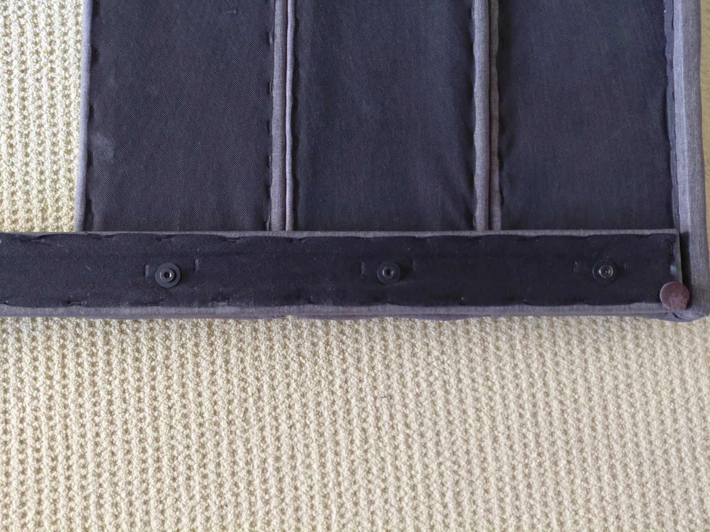 Grey Upholstered queen size headboard, frame and wood slats - photo 4
