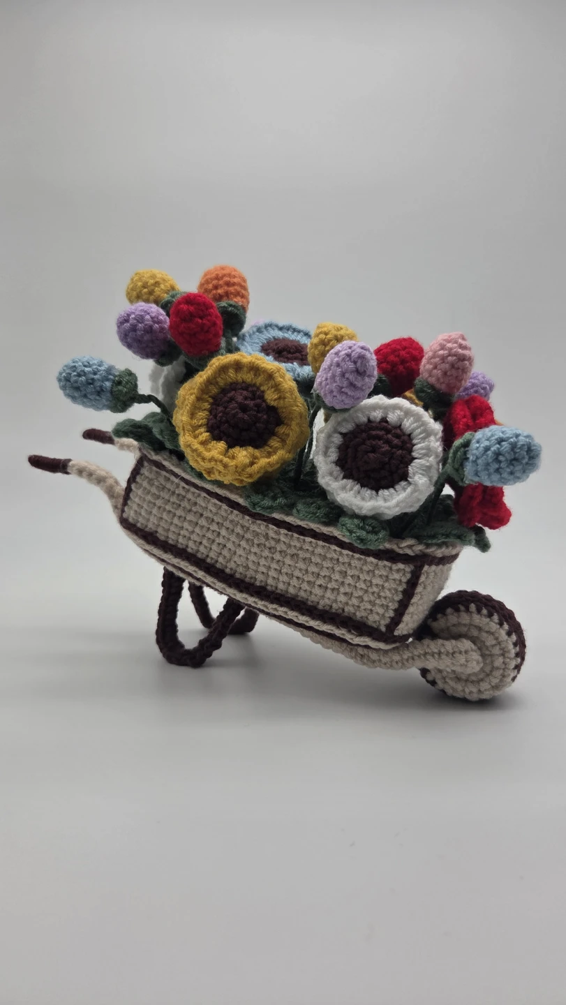 Crocheted Wheelbarrow with Flowers