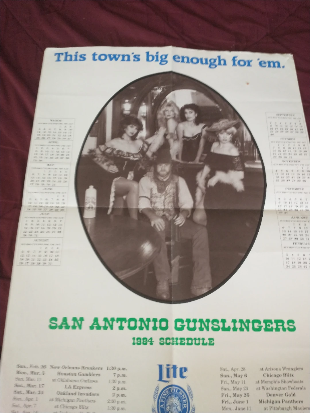 San Antonio Gunslingers 1984 Schedule Poster - photo 3