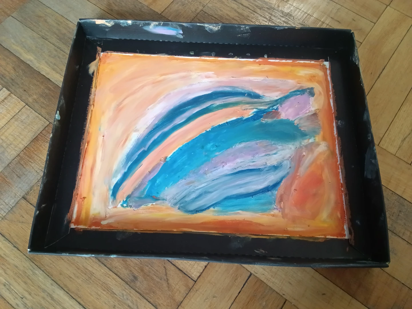 Abstract Painting in Black Tray