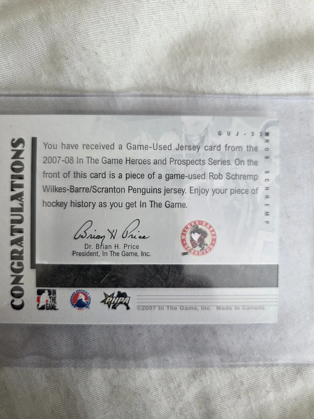 Rob Schremp Game-Used Jersey Card - photo 2