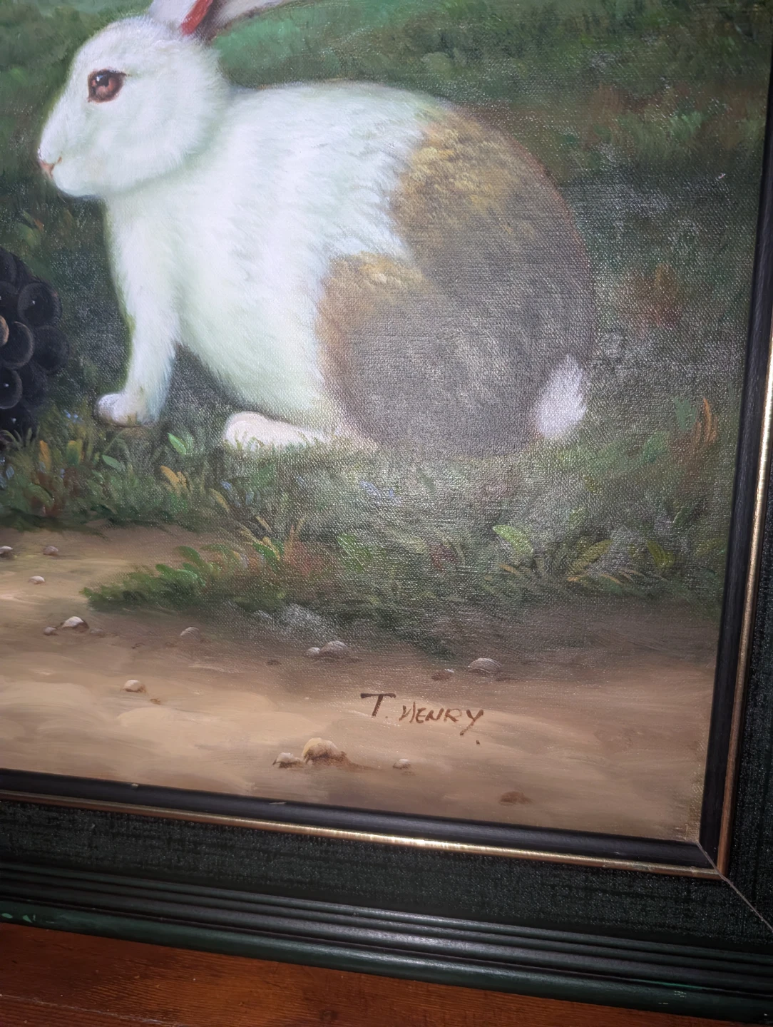 Large vintage framed "Fruit Rabbits" Oil Painting - photo 2