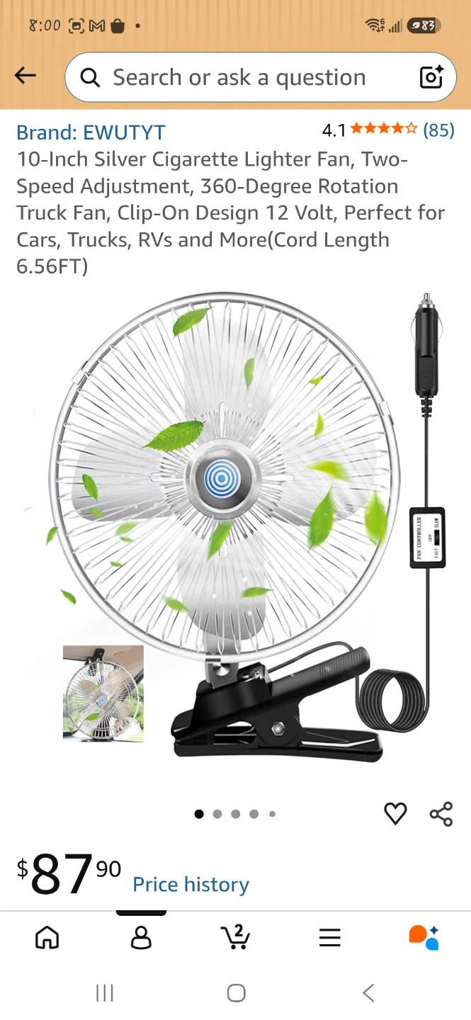 10-Inch Silver Cigarette Lighter Fan