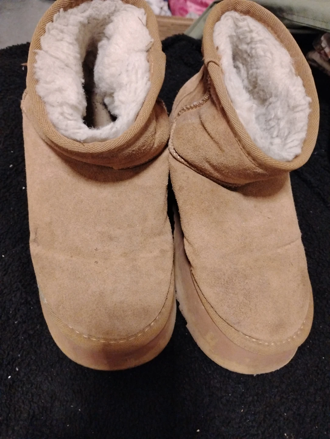 Tan Suede Booties with Sherpa Lining