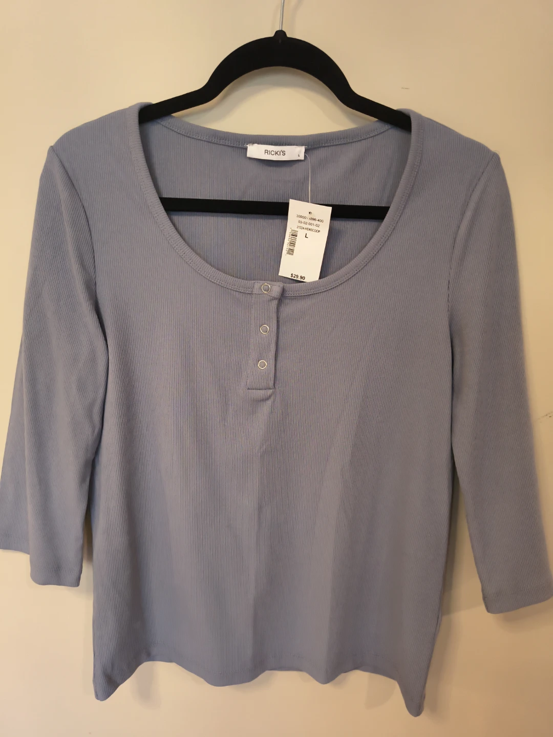 Ricki's Ribbed Henley Shirt - Blue - Size L