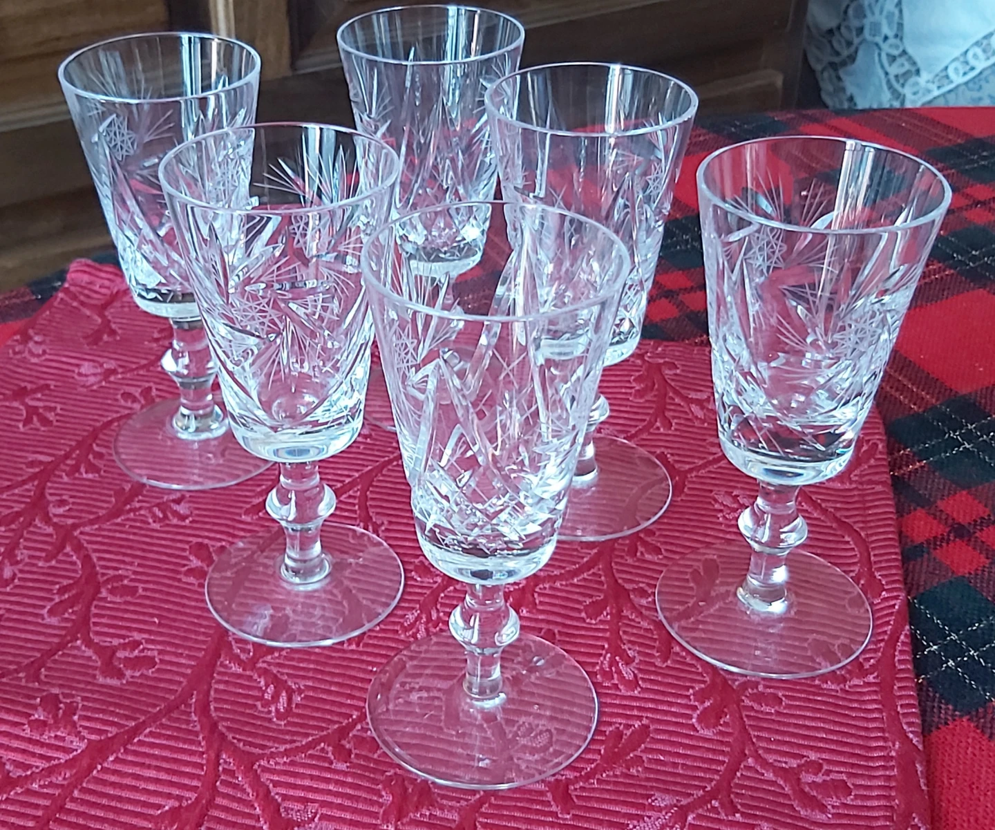 Set of 6 Pinwheel Crystal Cut Sherry Glasses