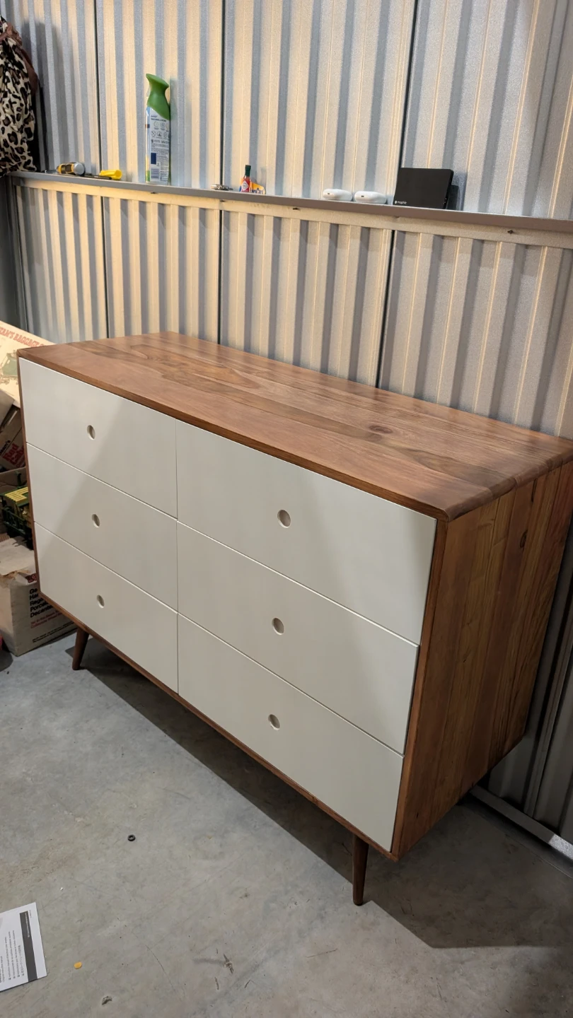 Wooden Dresser with 6 White Drawers