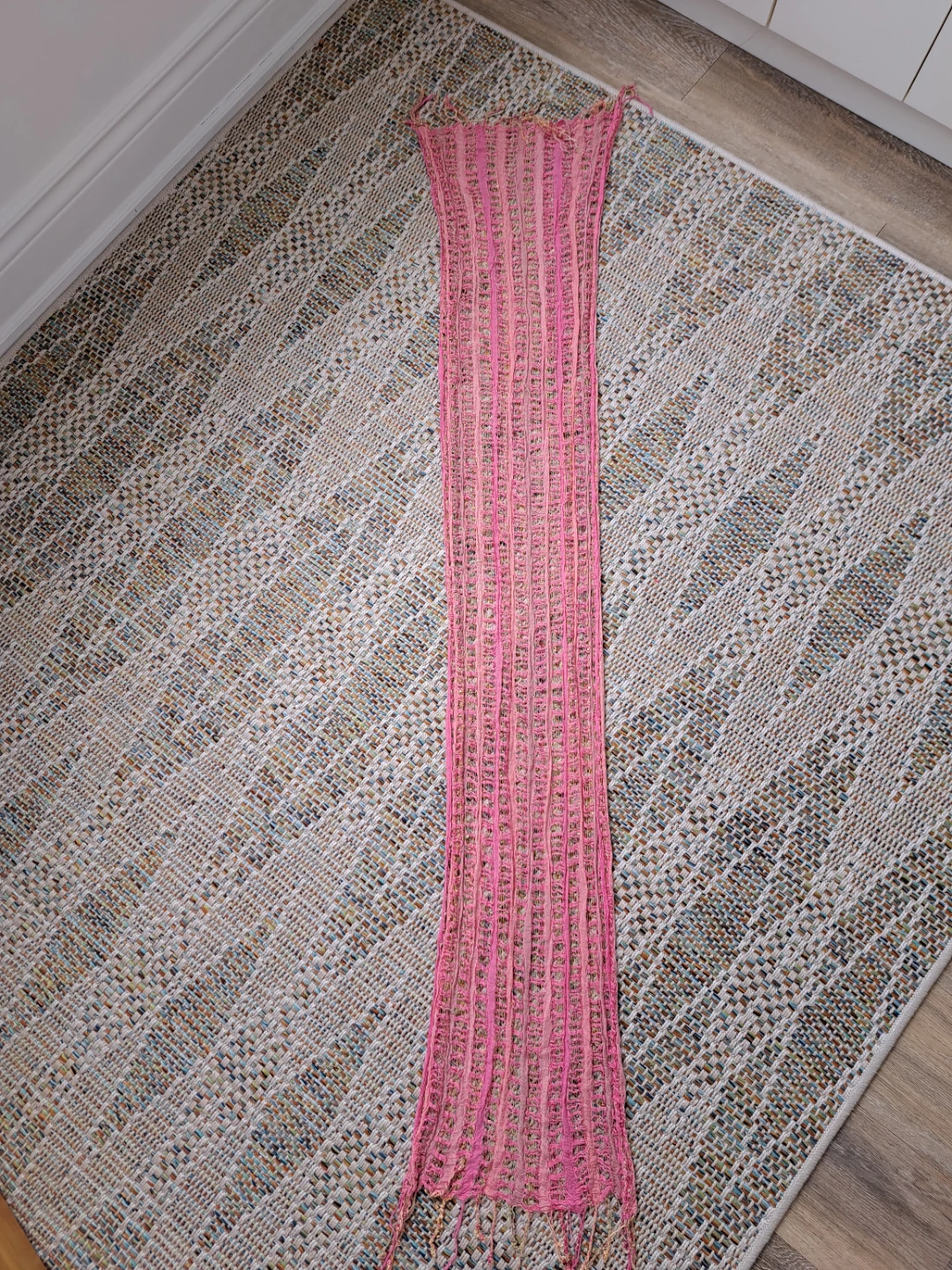 Pink Woven Scarf with Fringe - photo 3