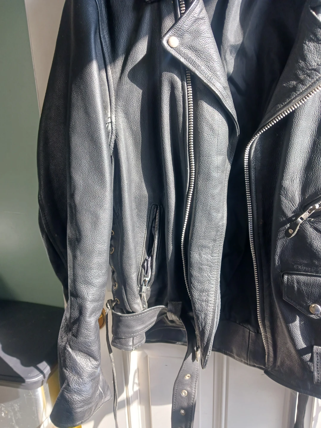 Black Leather Motorcycle Jacket - photo 4