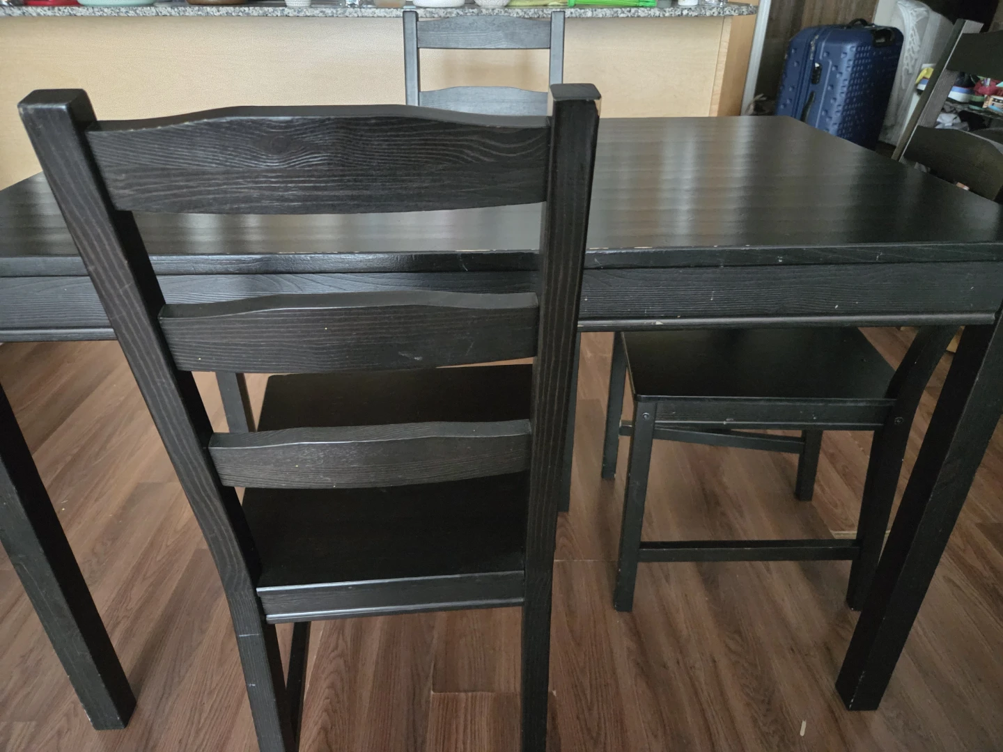 Black Dining Table with 3 chairs. pickup July 7 to 9