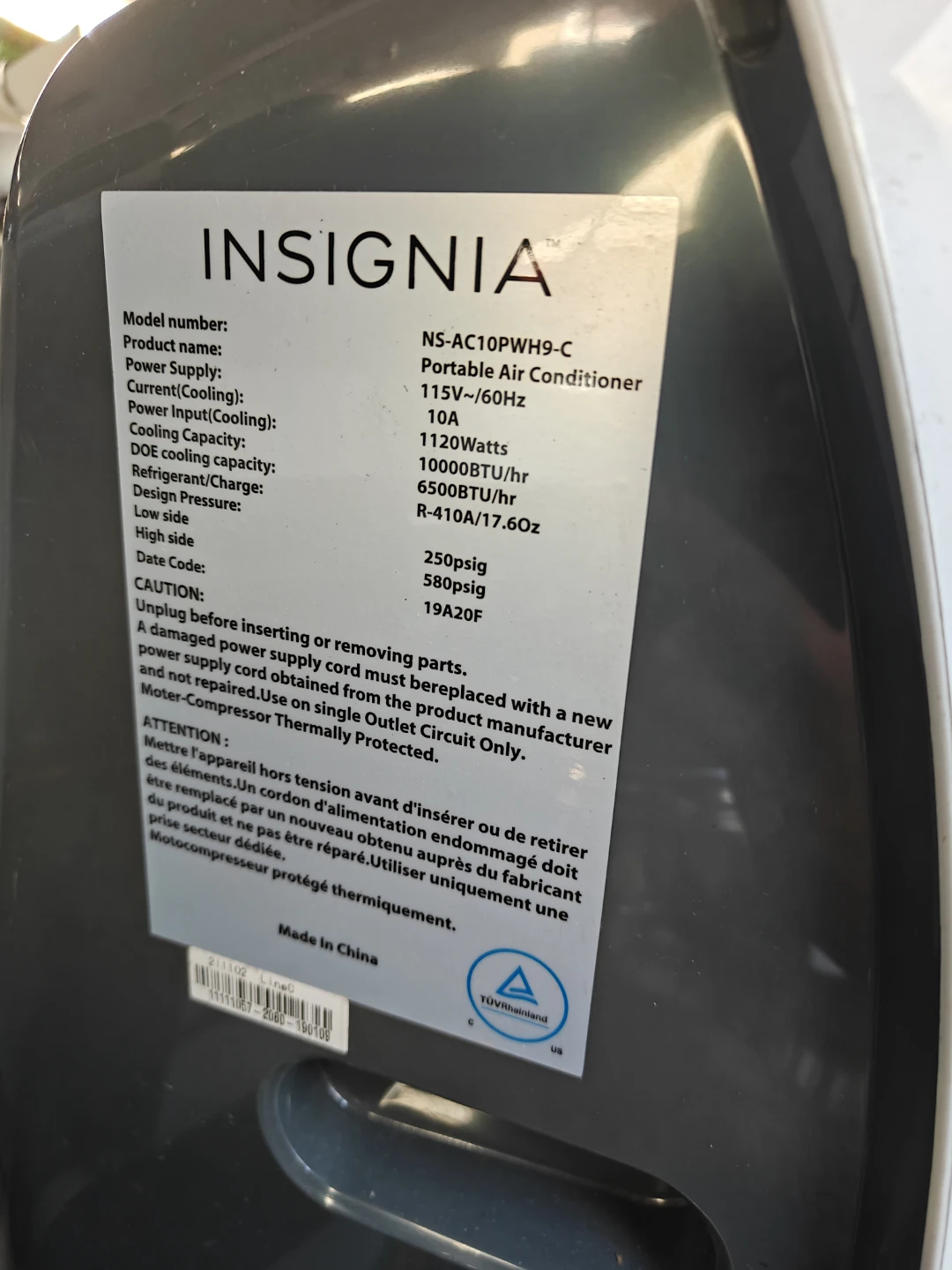 Insignia Portable Air Conditioner NS-AC10PWH9-C - photo 2
