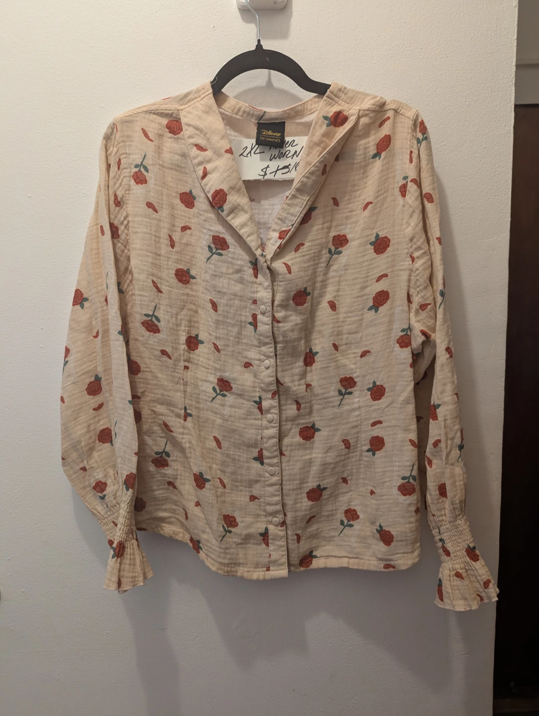 Sheer Rose Print Button-Up Blouse - photo 5