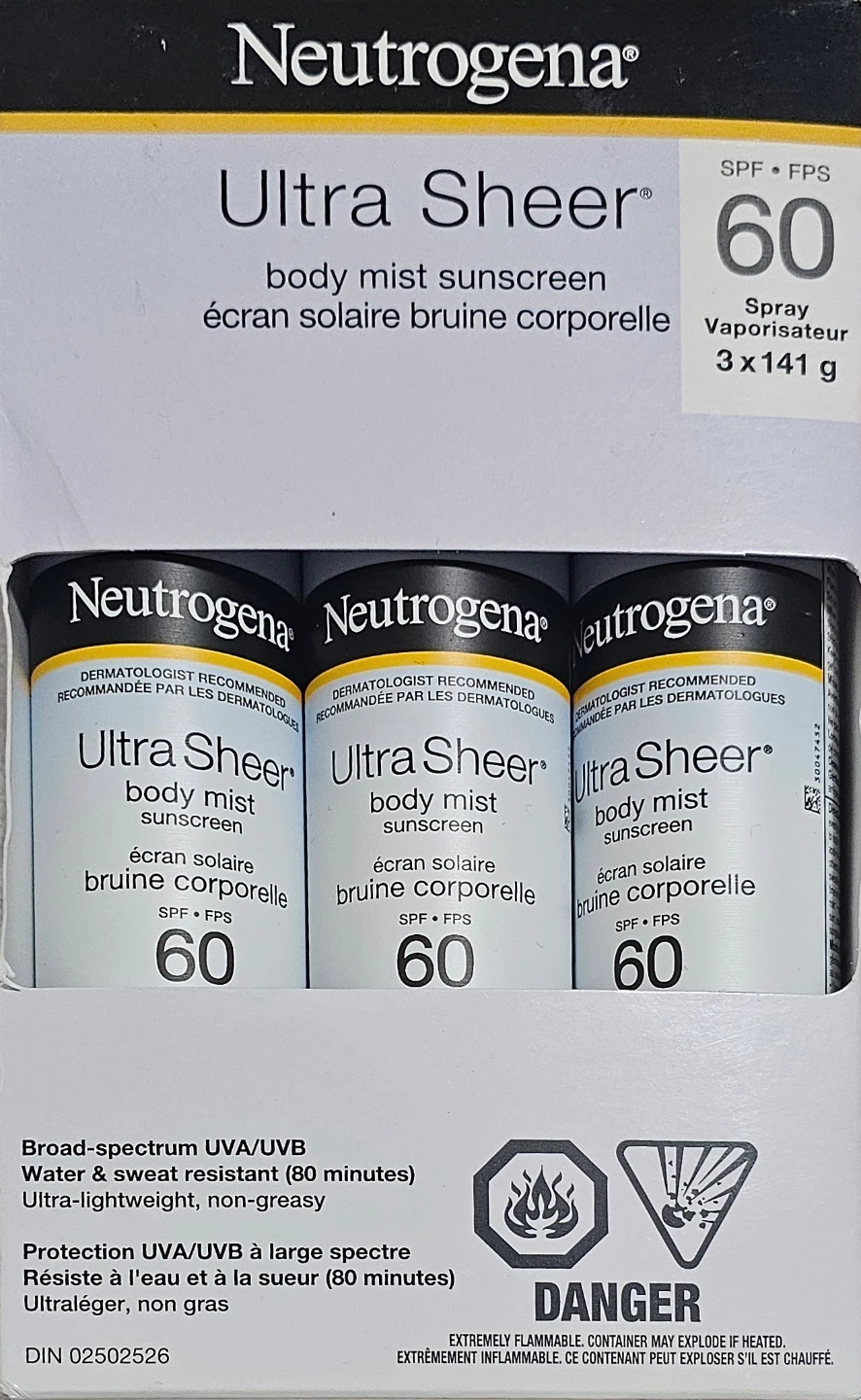 Neutrogena Ultra Sheer Body Mist Sunscreen SPF 60 (3x 141g)