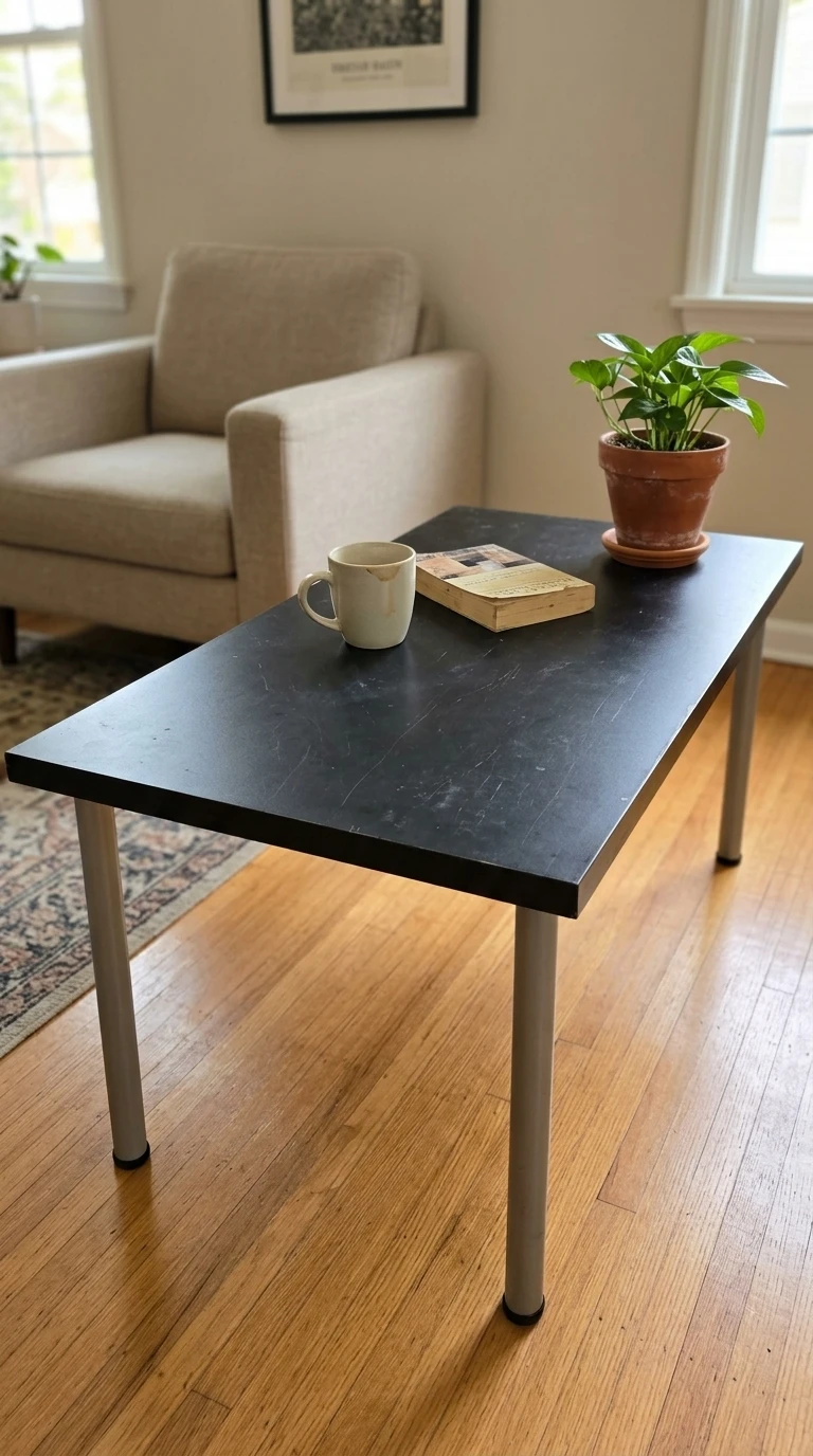 Black Table Top with Metal Legs