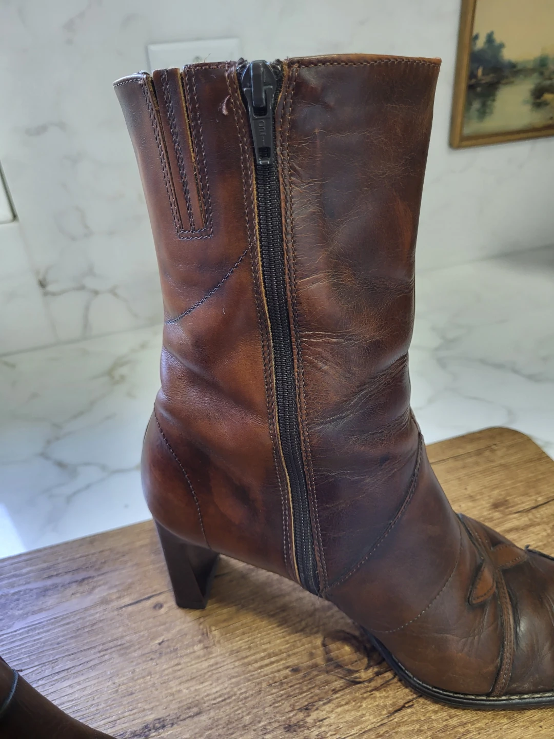 Brown Leather Boots with Floral Appliqué - photo 2