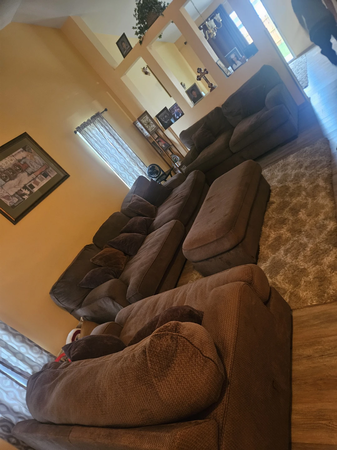 Brown Sectional Sofa with Pillows