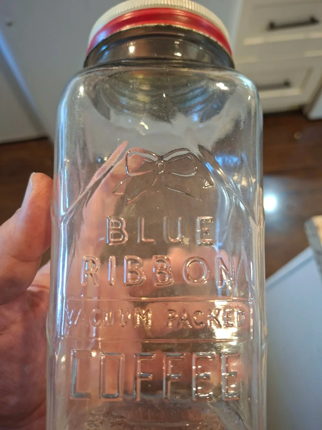 Vintage Blue Ribbon Coffee Glass Jar - photo 2