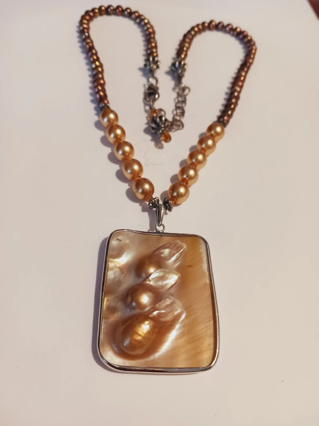 Sterling Silver 925 Freshwater Pearls w/ Mother of Pearl Pendant