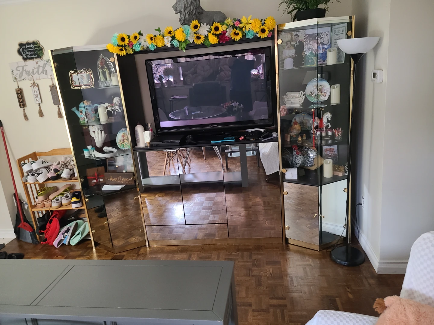 Mirrored Entertainment Unit with Gold Trim - photo 3