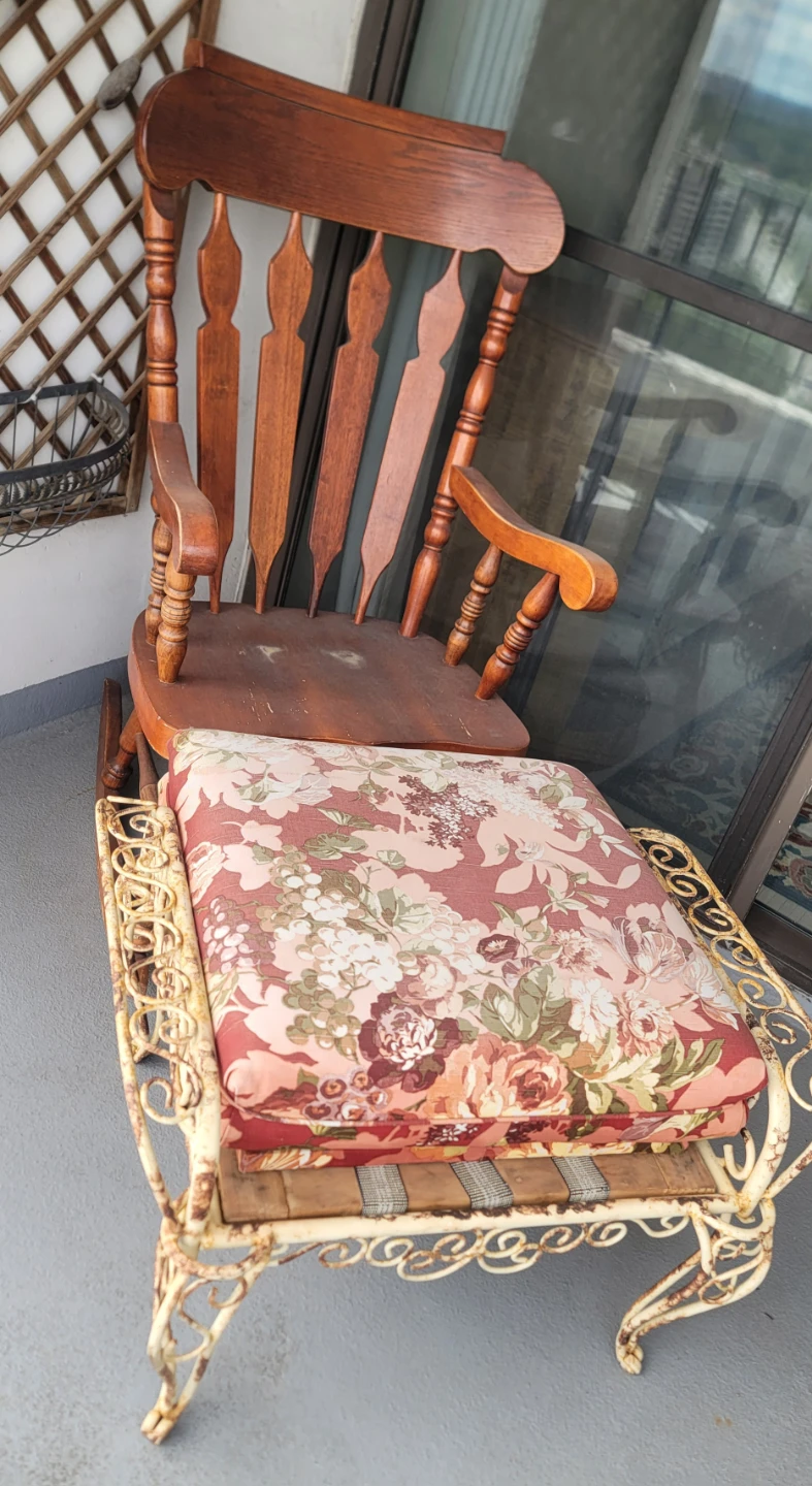 Wooden Rocking Chair with Floral Cushion