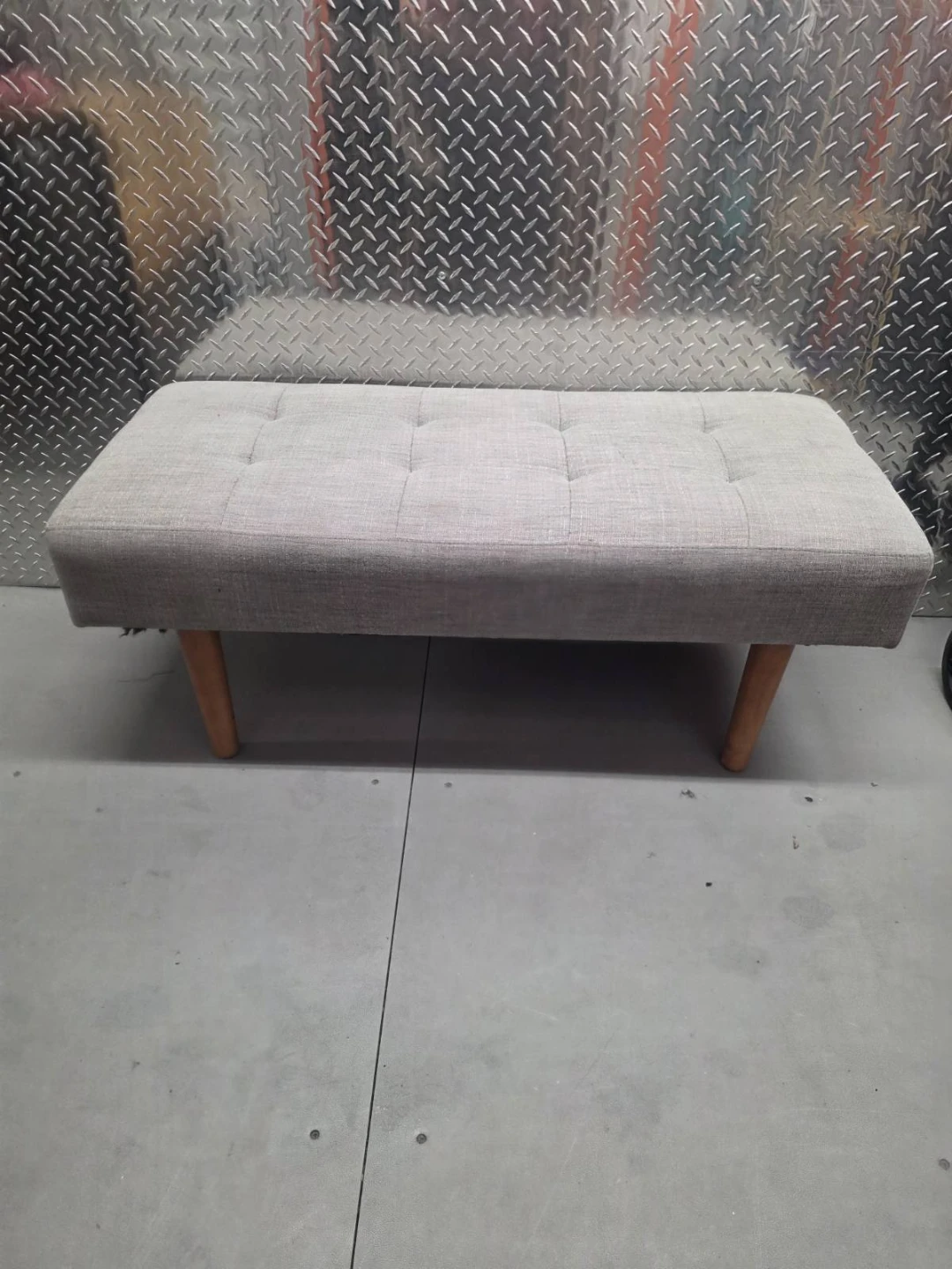 Mid-Century Gray Tufted Entryway Bench / Bed Ottoman