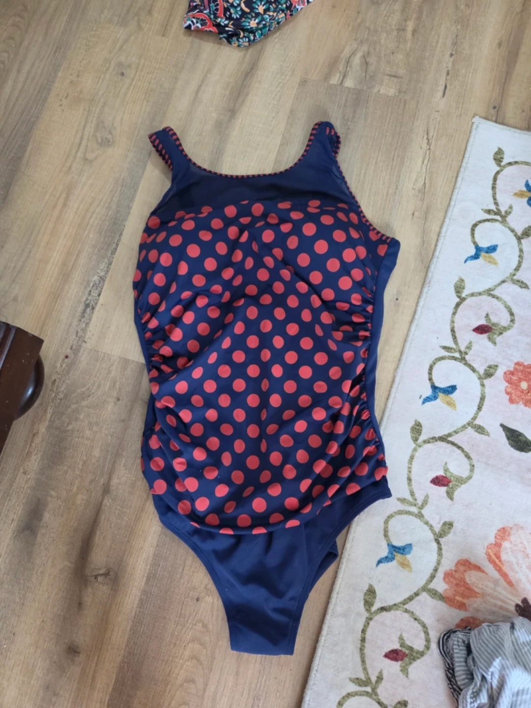 Navy Blue & Red Polka Dot One-Piece Swimsuit
