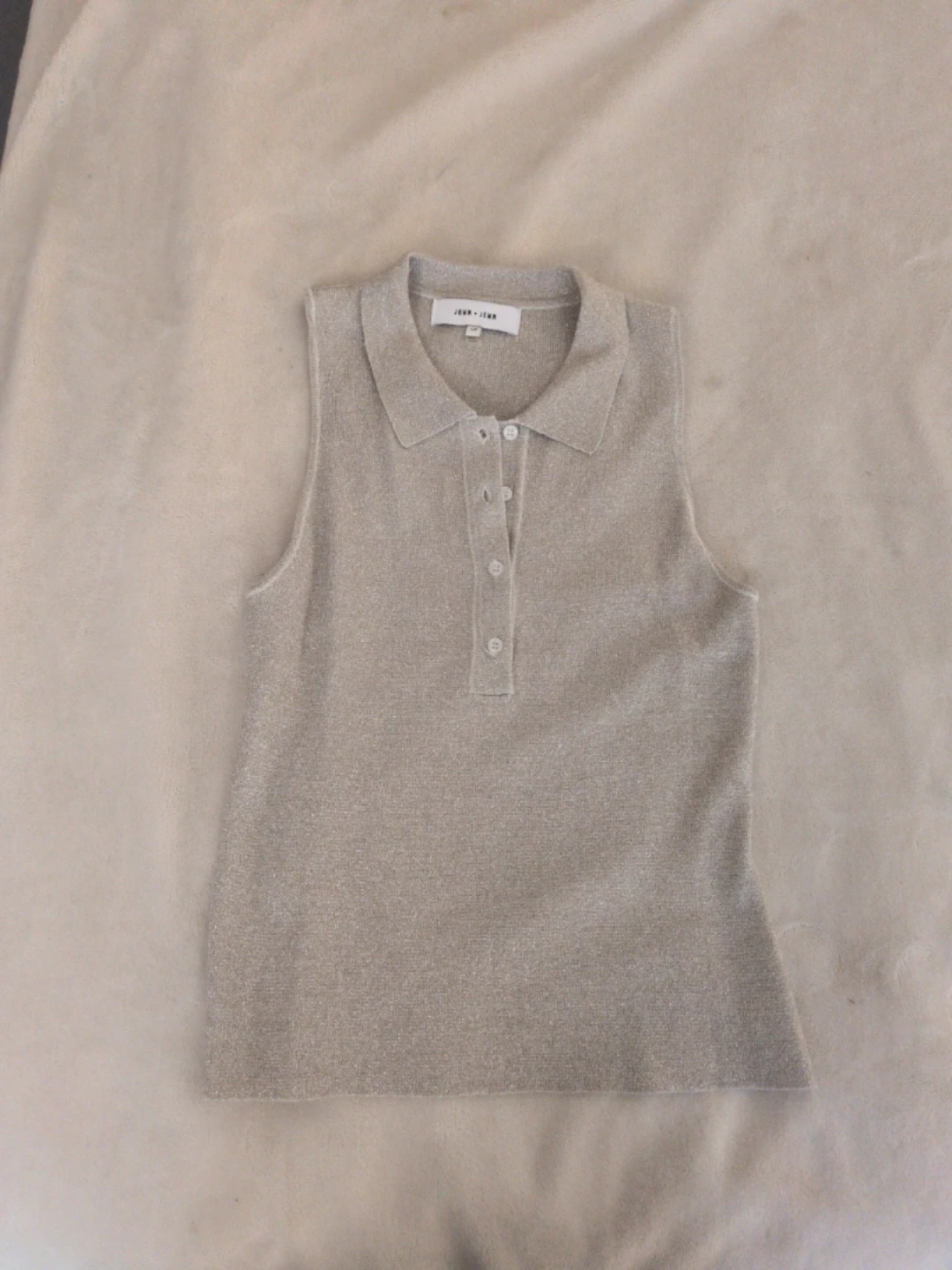 JOHN + JENN Metallic Sleeveless Polo Top