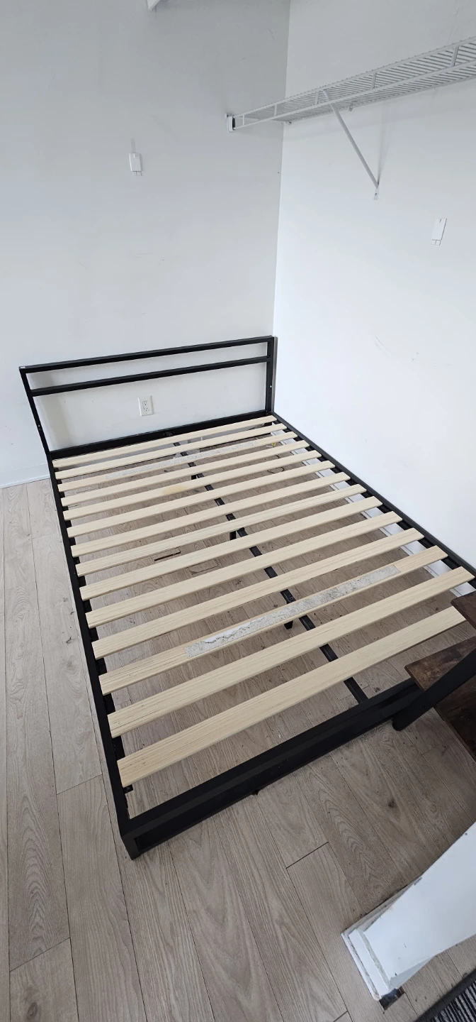 Used Black Metal Bed Frame with Wooden Slats