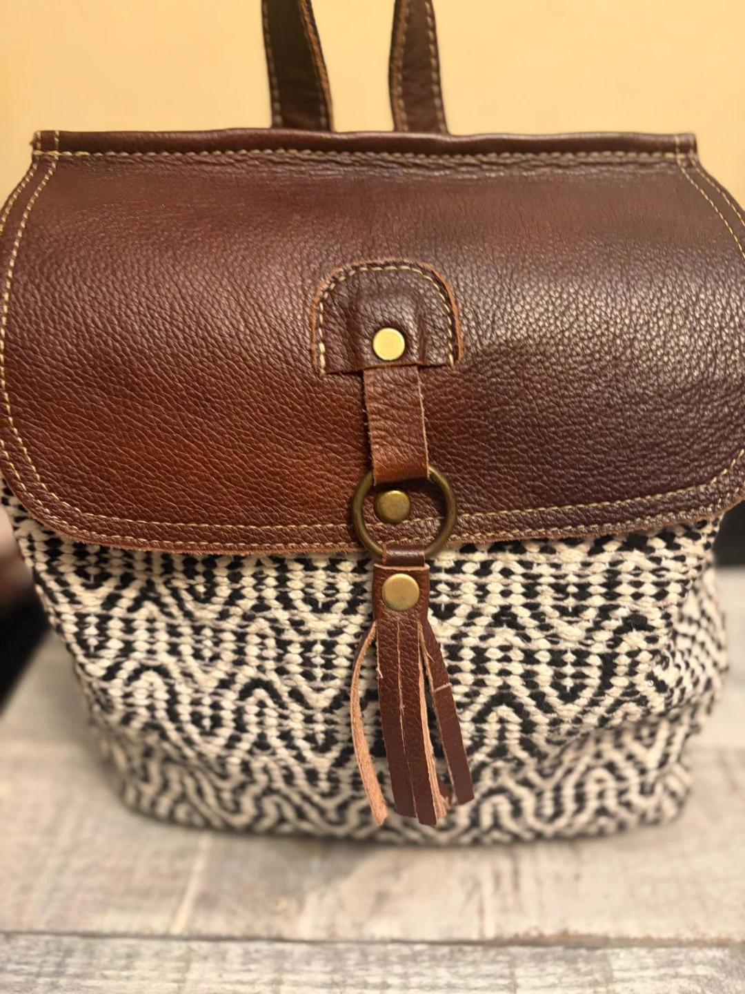 Myra Bag Tribal Print Leather Flap Backpack