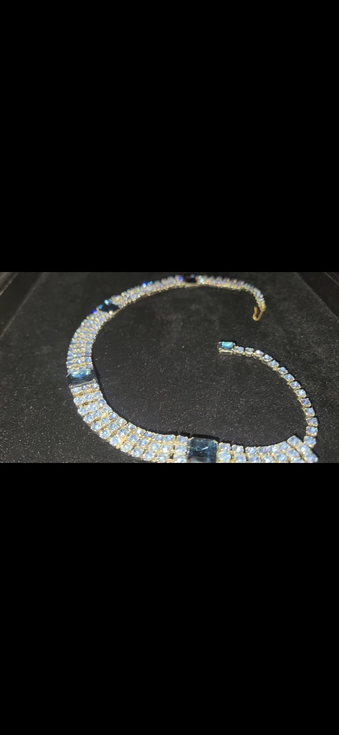 Vintage 1950s Ice Blue & Sapphire Rhinestone Choker Necklace