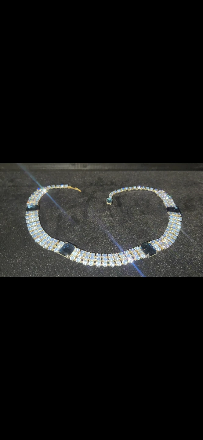 Vintage 1950s Ice Blue & Sapphire Rhinestone Choker Necklace - photo 2