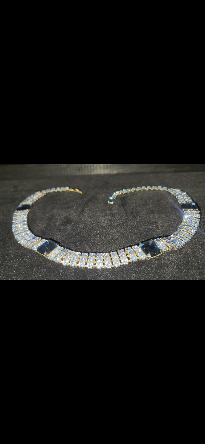 Vintage 1950s Ice Blue & Sapphire Rhinestone Choker Necklace - photo 3
