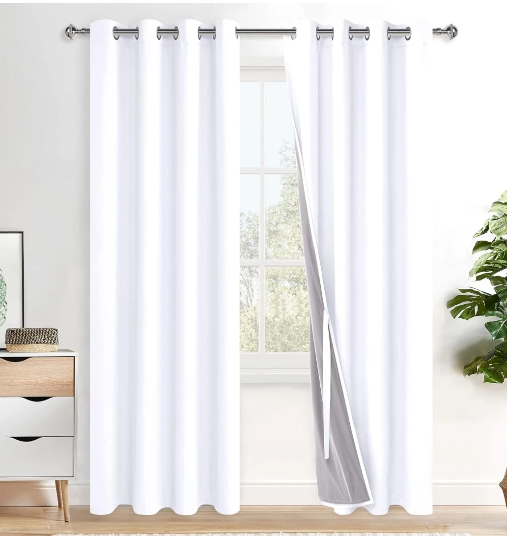 White 2-Layer Blackout Curtains with Grommets - photo 2