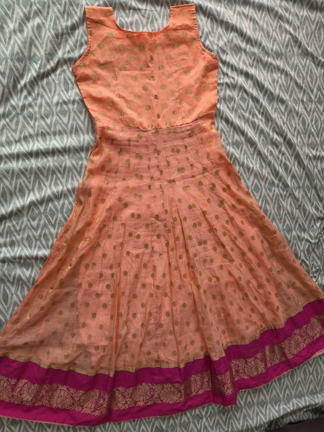 Peach and Gold Polka Dot Anarkali Dress