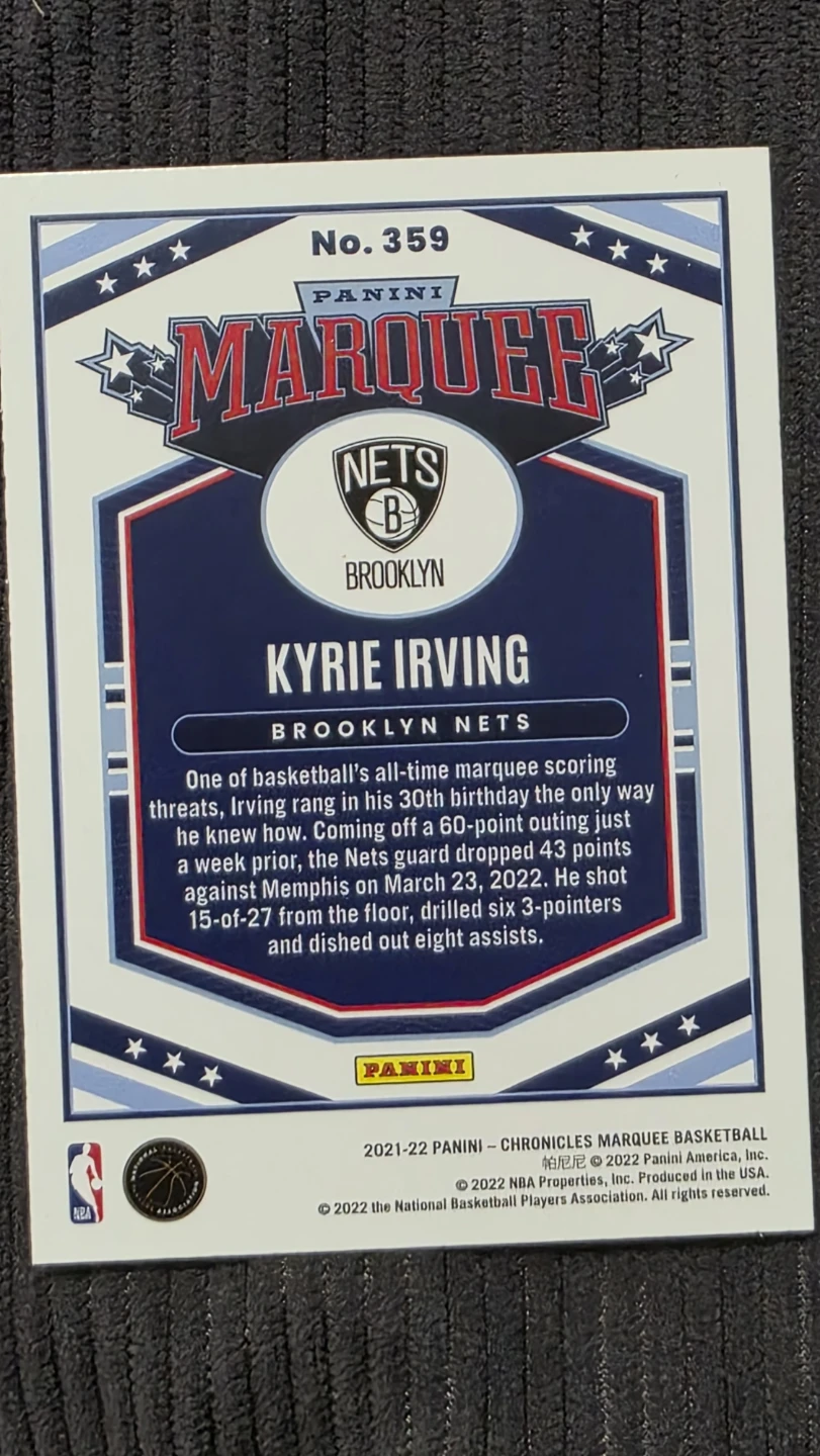 2021-22 Panini Chronicles Marquee Kyrie Irving Basketball Card - photo 2