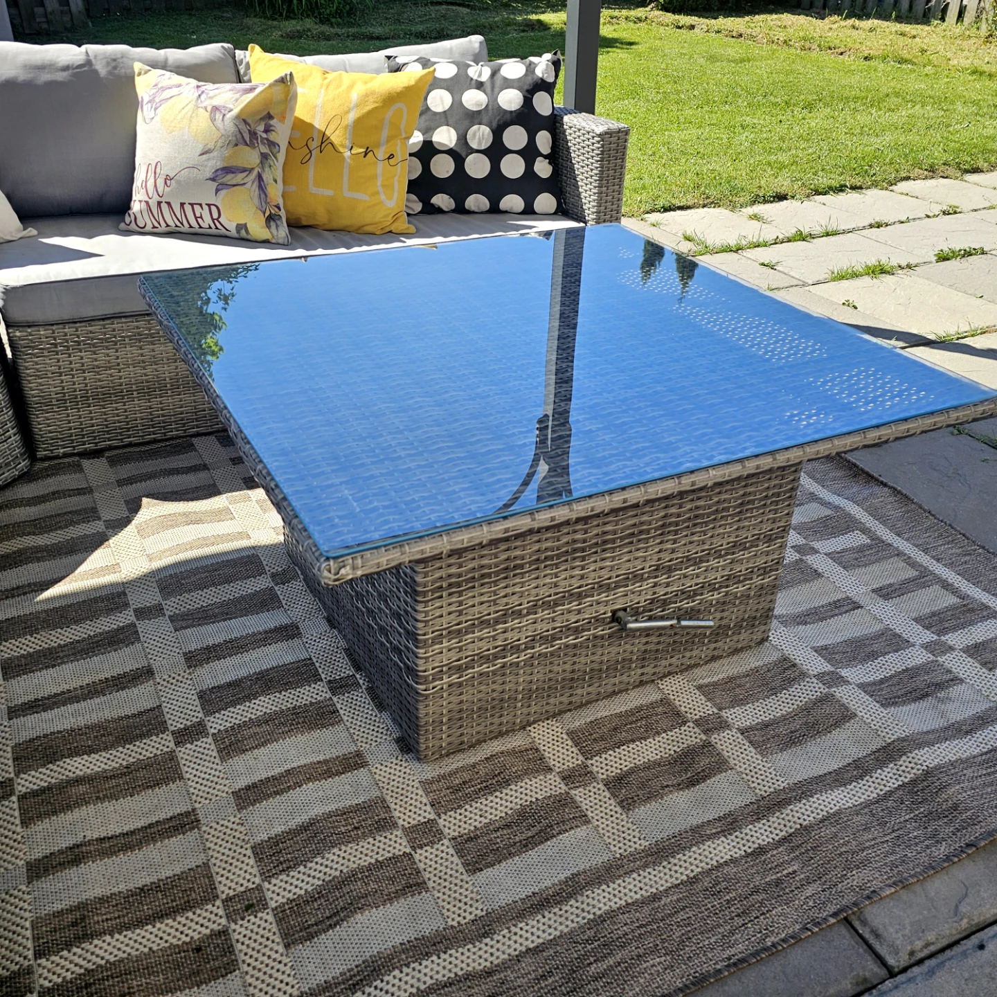 Wicker Coffee Table with Glass Top
