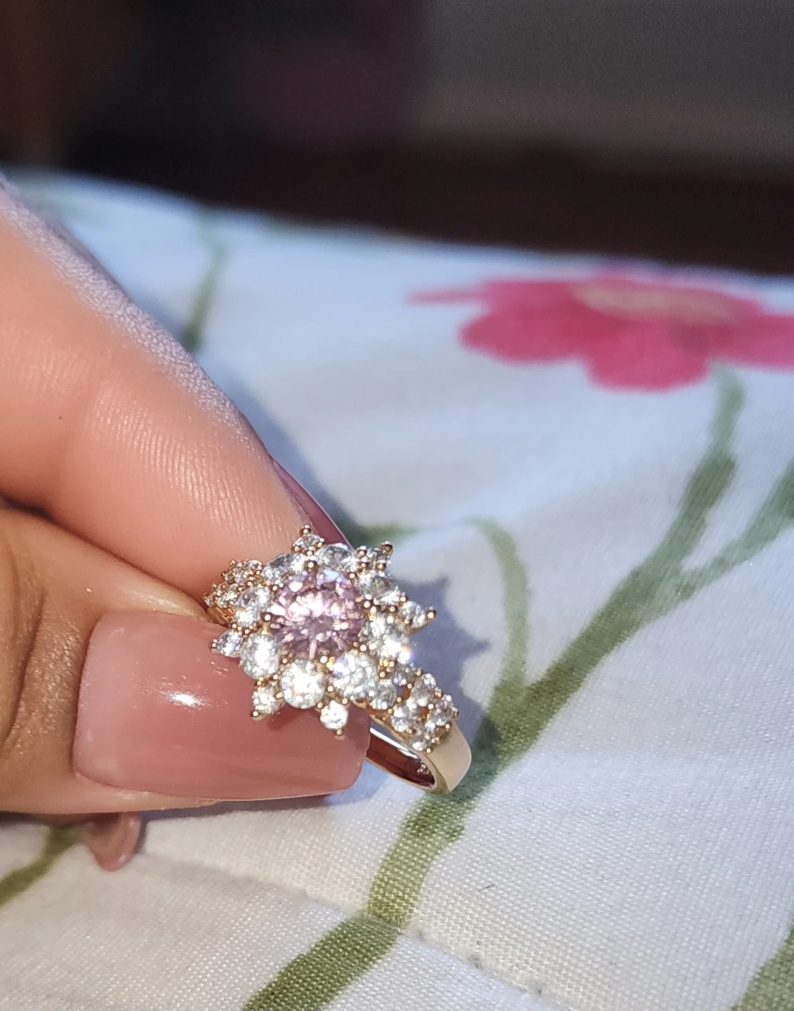 Baby pink & white flower gold platted Ring - photo 5