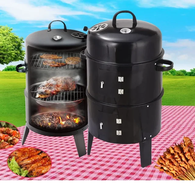 Black Vertical Smoker BBQ Grill with 354 sq. in. Cooking Space