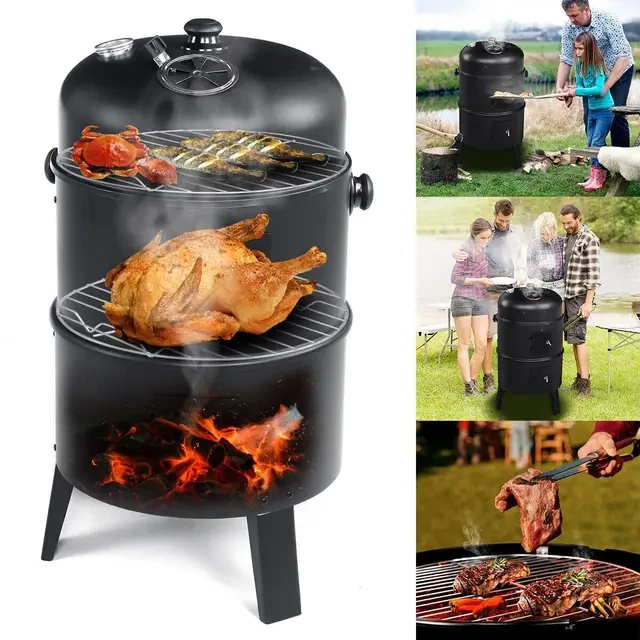 Black Vertical Smoker BBQ Grill with 354 sq. in. Cooking Space - photo 2