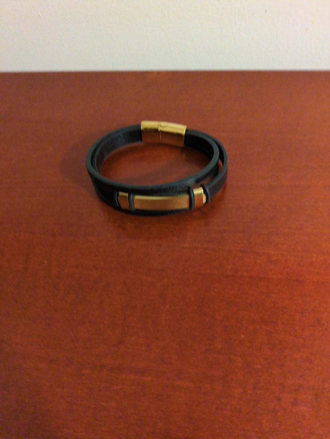 Black Leather Bracelet with Gold Clasp - photo 5