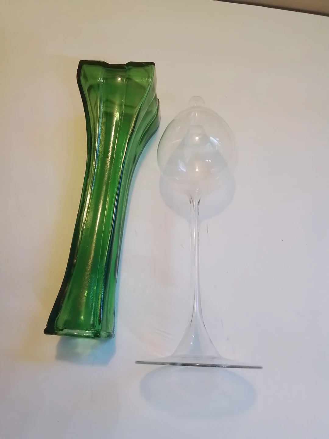 Green Glass Vase and Clear Glass Decorative Piece - photo 2