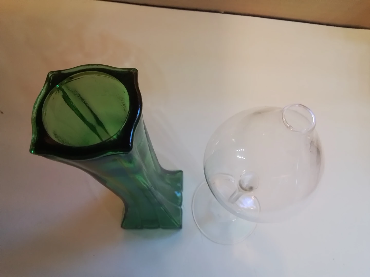 Green Glass Vase and Clear Glass Decorative Piece - photo 3