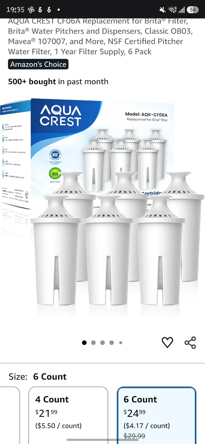⚽ AQUACREST Water Filter Cartridges for Brita Pitchers - 6 Pack - photo 2