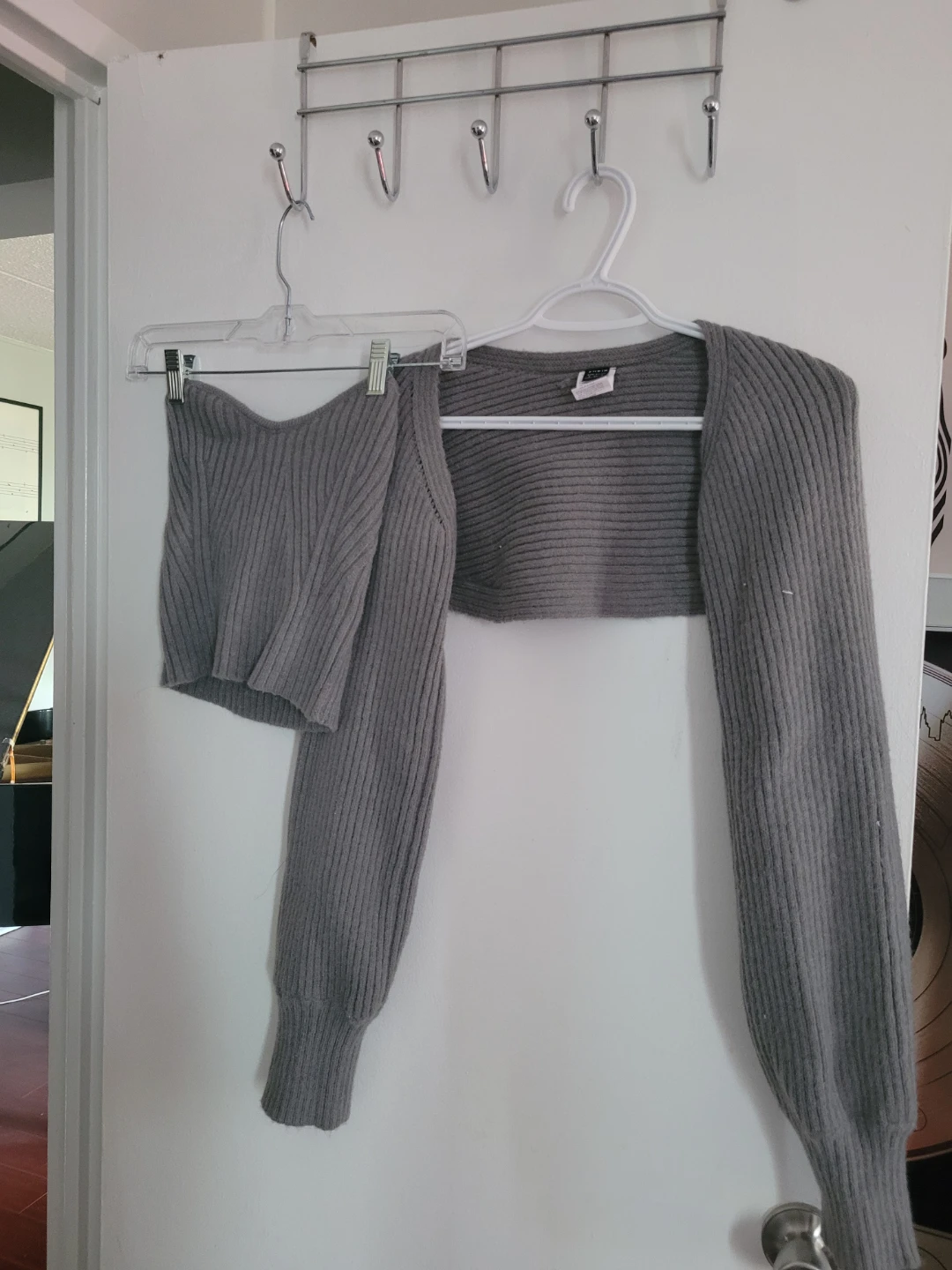 Grey Knit Cropped Sweater and Tube Top Set
