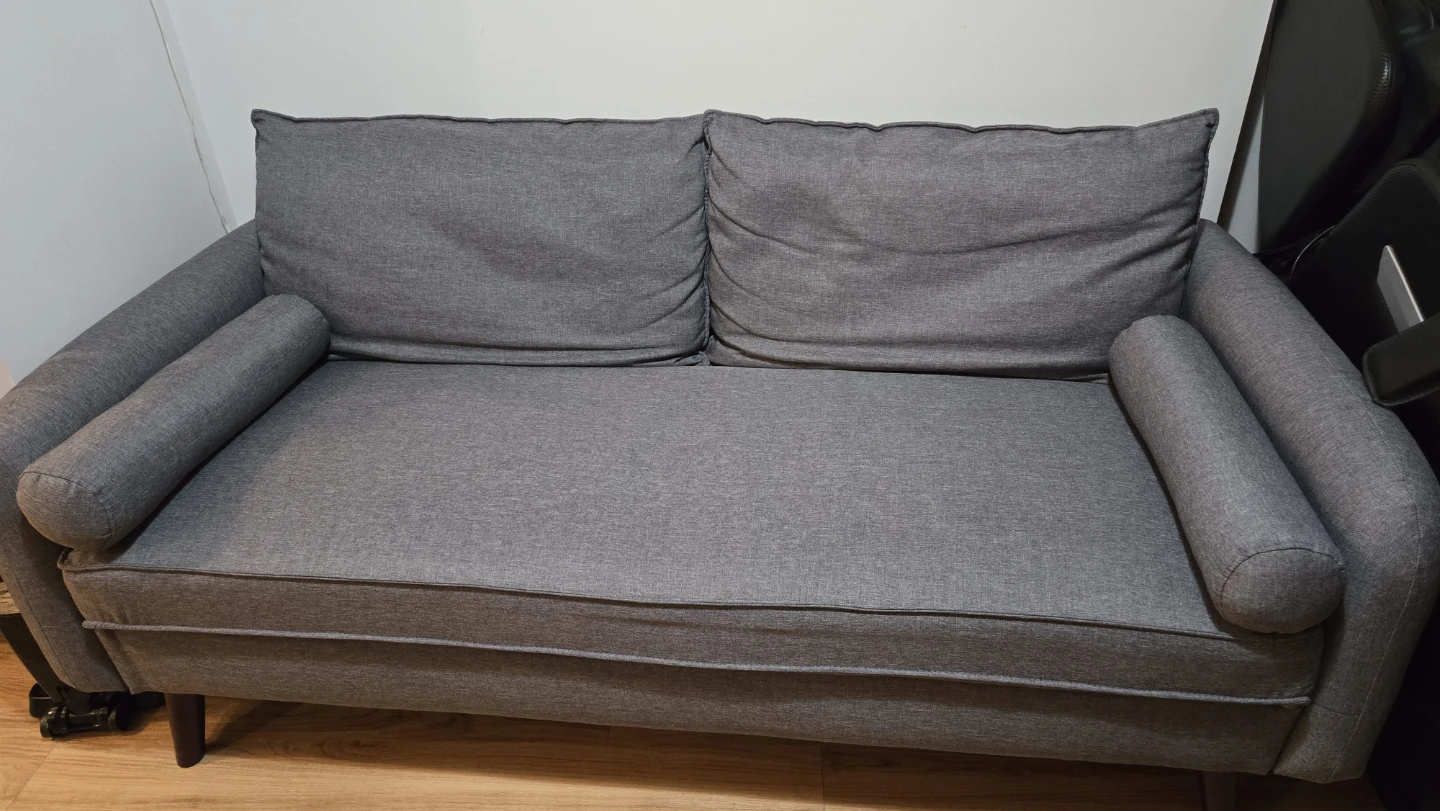 Grey 2-Seater Sofa with Bolster Pillows