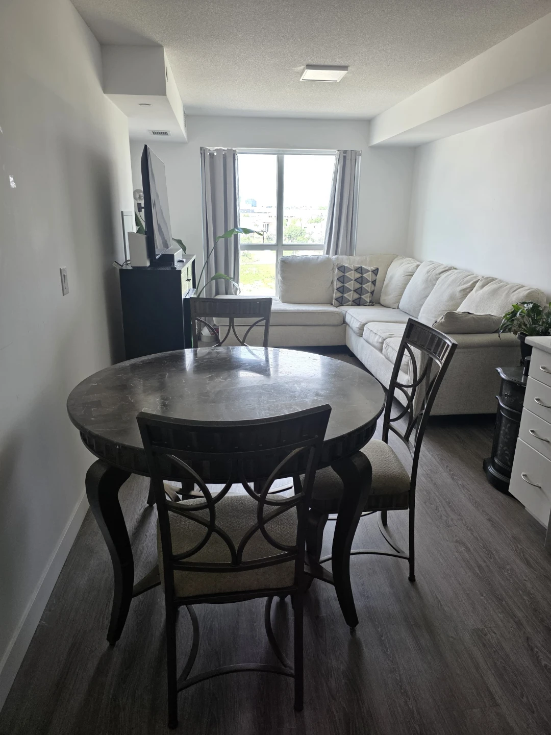 Sectional Sofa and Round Dining Table Set