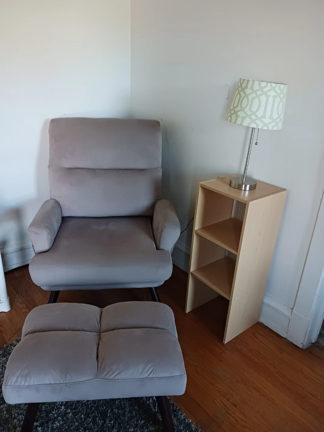 Gray Velvet Swivel Recliner Chair with Ottoman