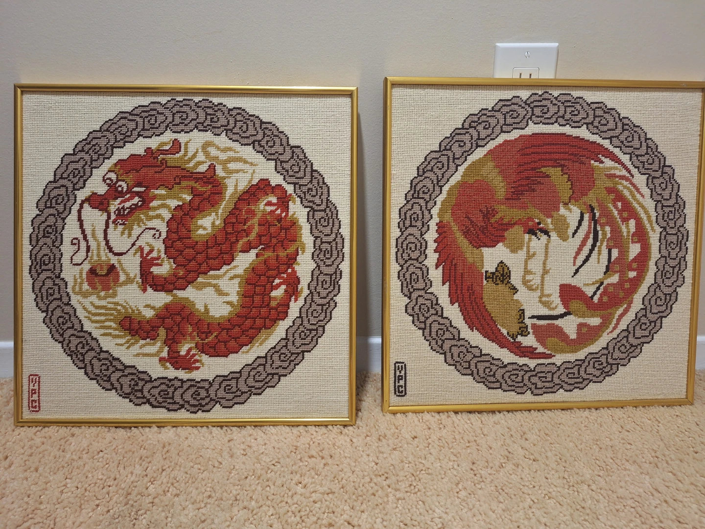 Dragon and Pheonix Cross Stitch art pieces